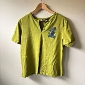 Green Short Sleeve T-Shirt with Blue Patch